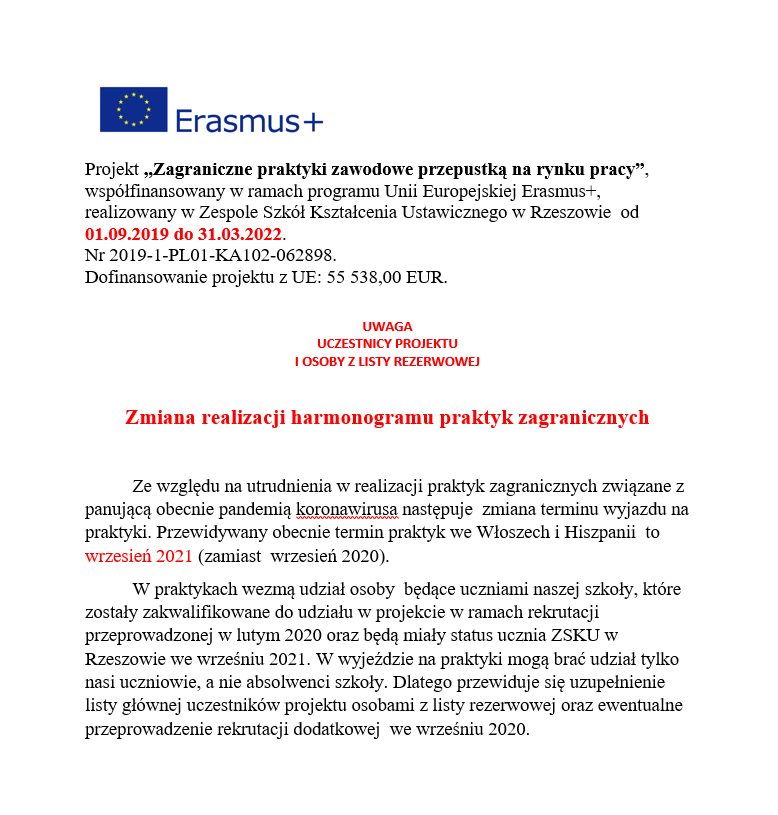 Zmiana harmonogramu praktyk zagr